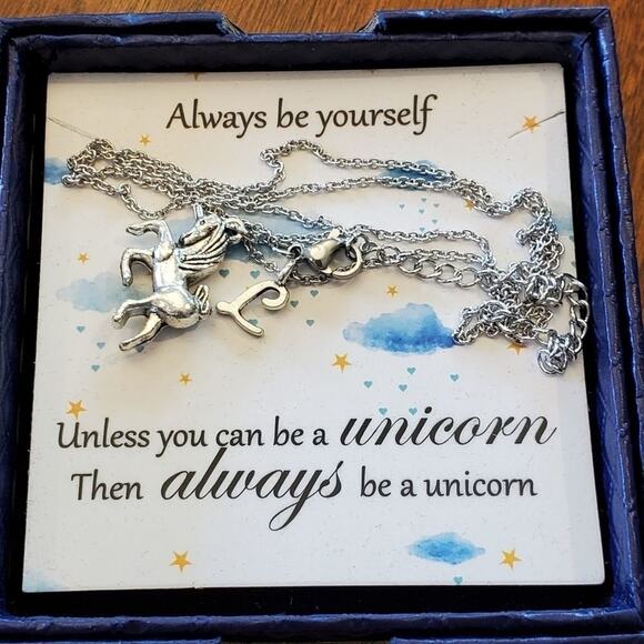 UNICORN initial necklace‎ A L O - Picture 1 of 13